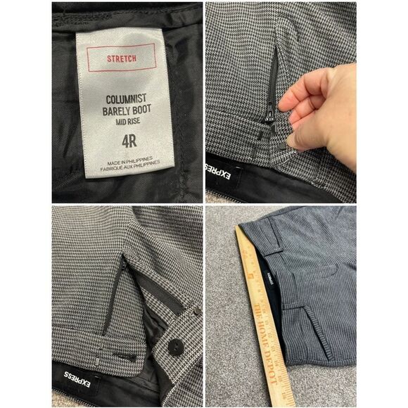 Express womens columnist barley boot pants sz 4R 9” rise black white trousers - Picture 10 of 12